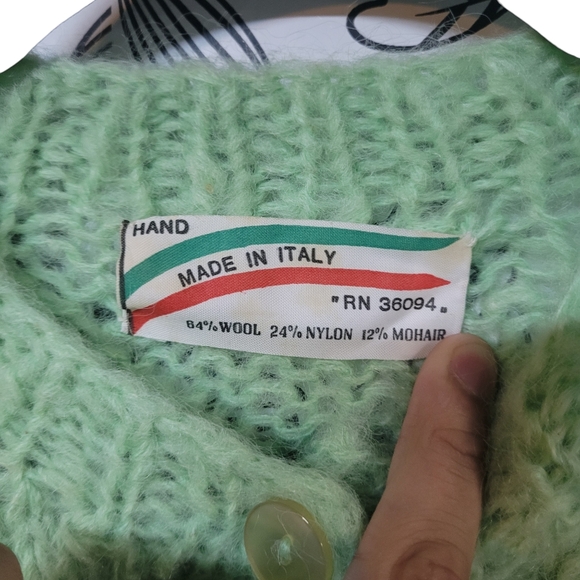 Vintage Mohair Knitwear Cozy Casual Chic style Spearmint Button up Knit cardigan - Picture 4 of 10